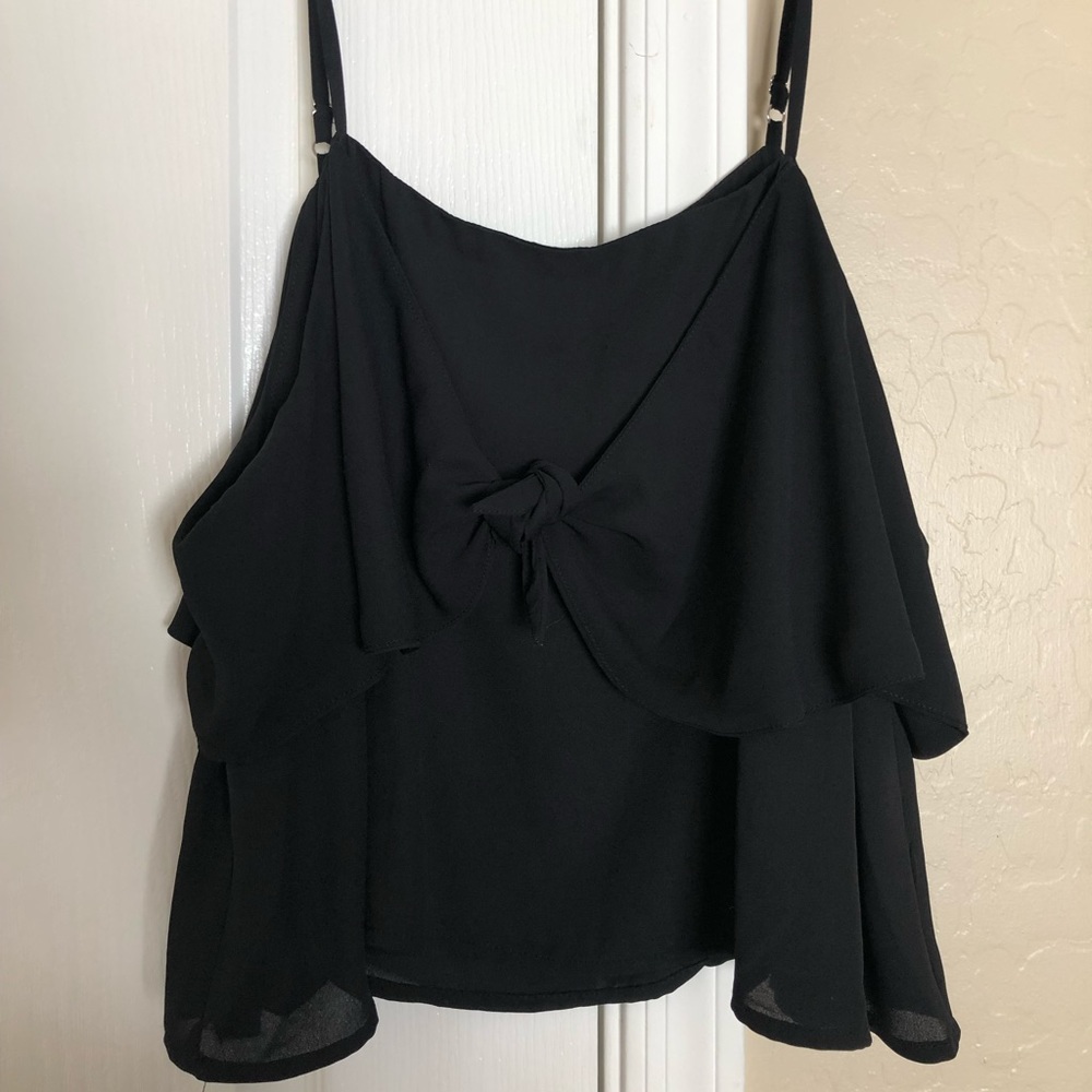 Black tie front crop top